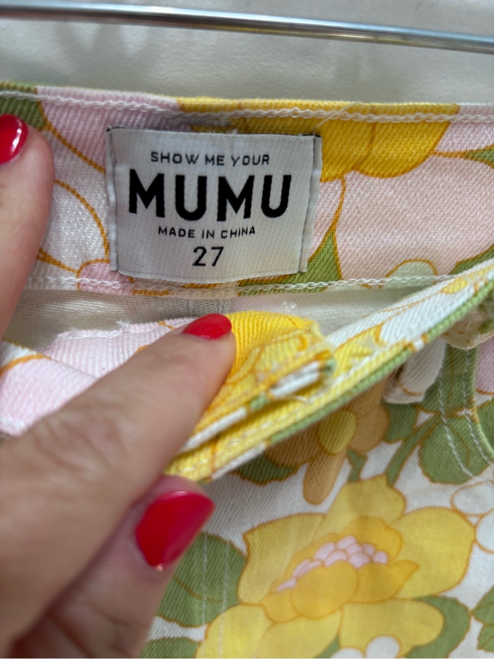 Show Me Your MuMu Floral Denim Shorts in Yellow, Green & Pink - Picture 4 of 5